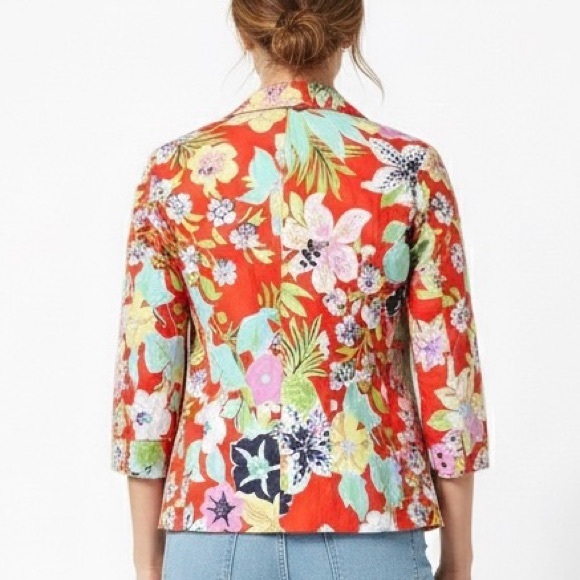 Bianca Red Floral Tropical Blazer Jacket Cotton Stretch D36 US 6 Art to Wear - Picture 2 of 10
